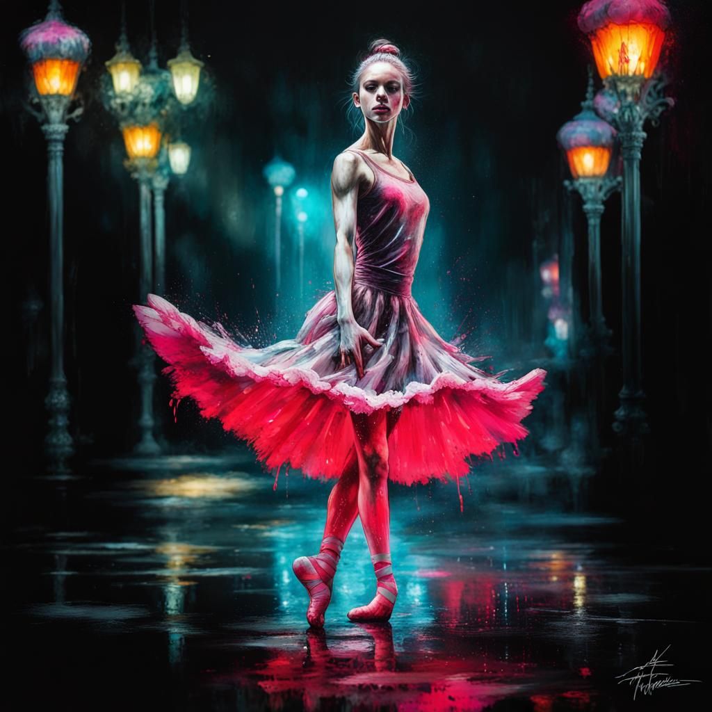 Ballerina in Sugar Foam: Detailed Ink Art