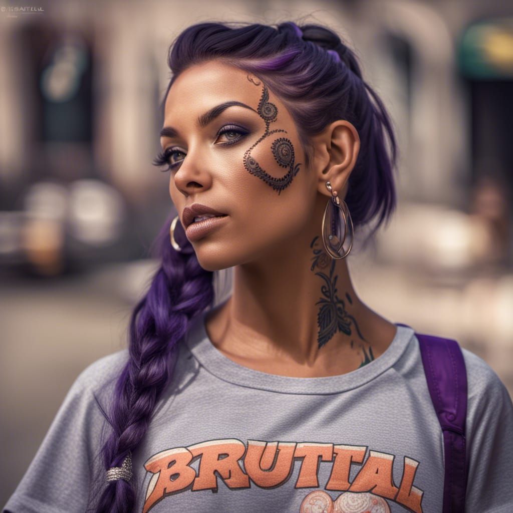 Woman with Purple Hair in Hyperrealistic Portrait