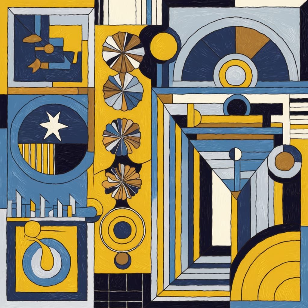 Antique Yellow Frosty Grey Abstract Cubist Impasto