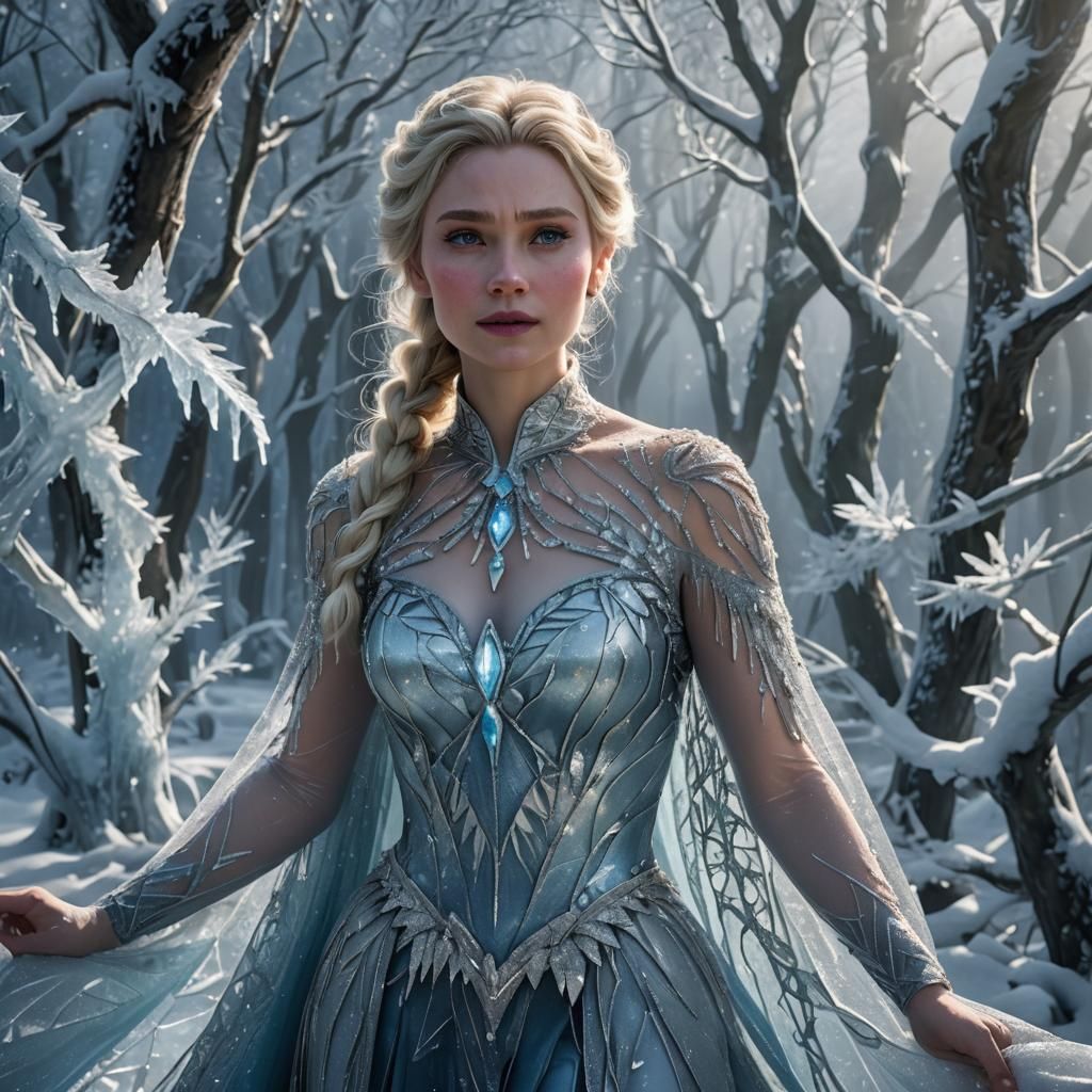 Elsa, the Snow Queen, in a Mystical Forest
