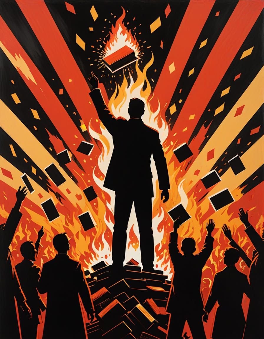 Authoritarian Propaganda Rally in Bold Red and Black