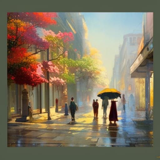 Beautiful City Street Scene in Impasto Style