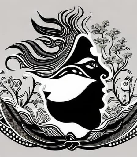 Detailed Line Drawing of a Mermaid on Rocks