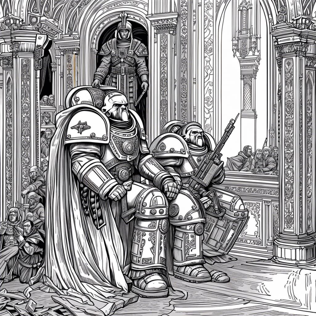 Space Marine in Catholic Line Art Style