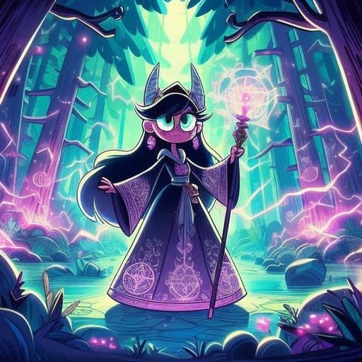 Fantasy Sorceress in Whimsical Forest Glade