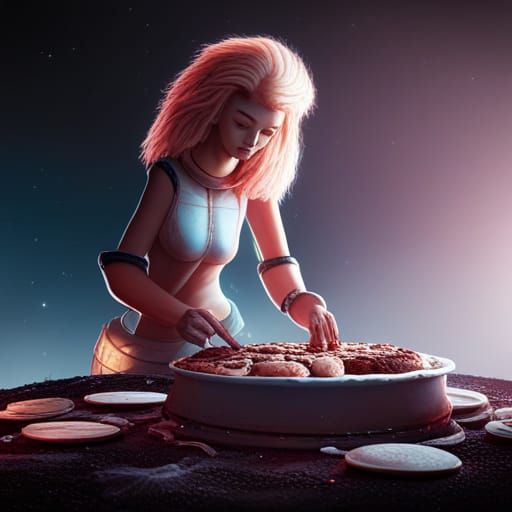 Woman Baking Pies in Space: Fantasy Concept Art