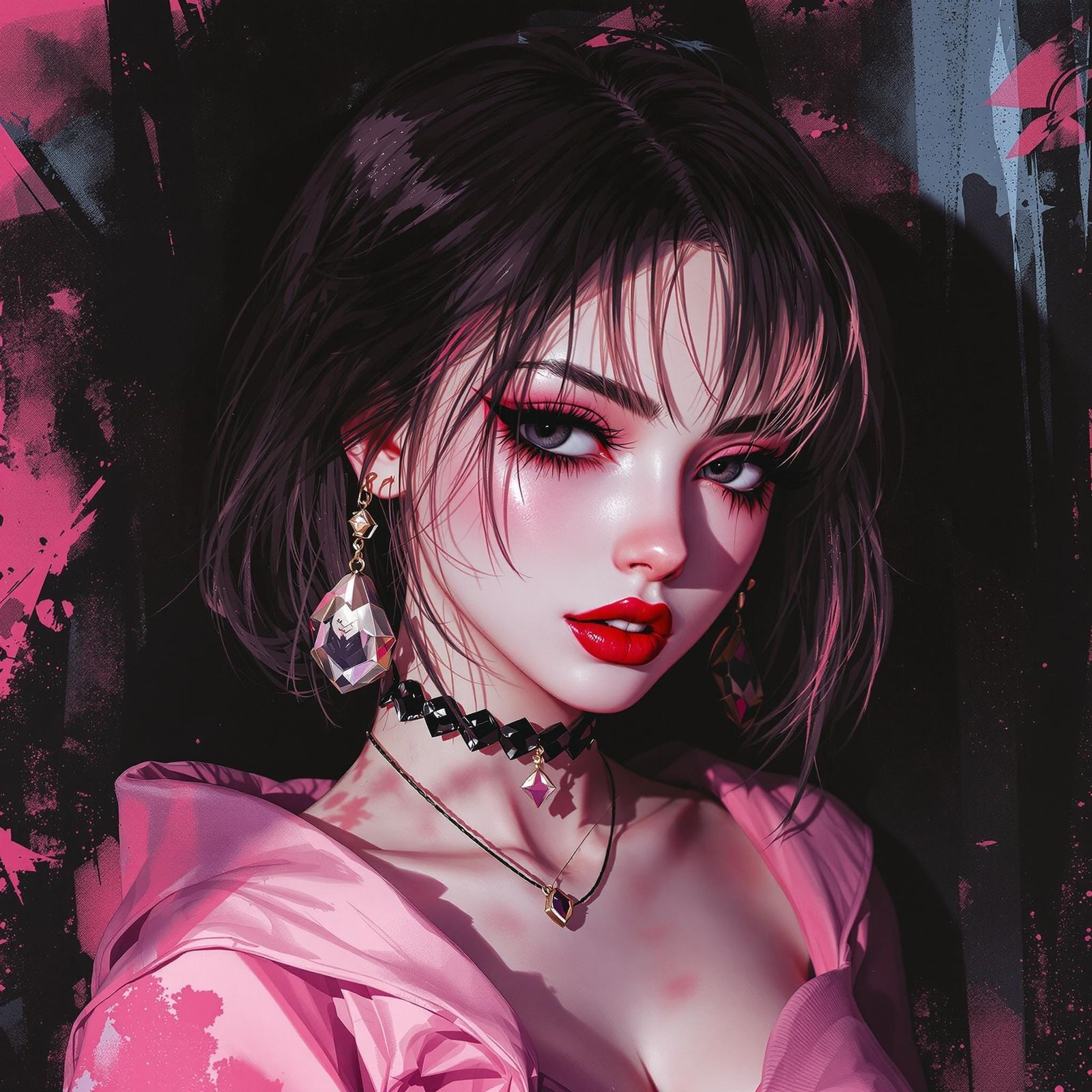 Anime Woman in Pink: Digital Painting