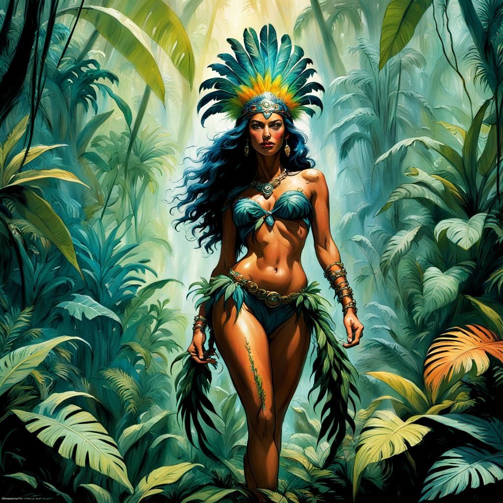 Amazon Supermodel in Rainforest: Royo and Vallejo Inspired