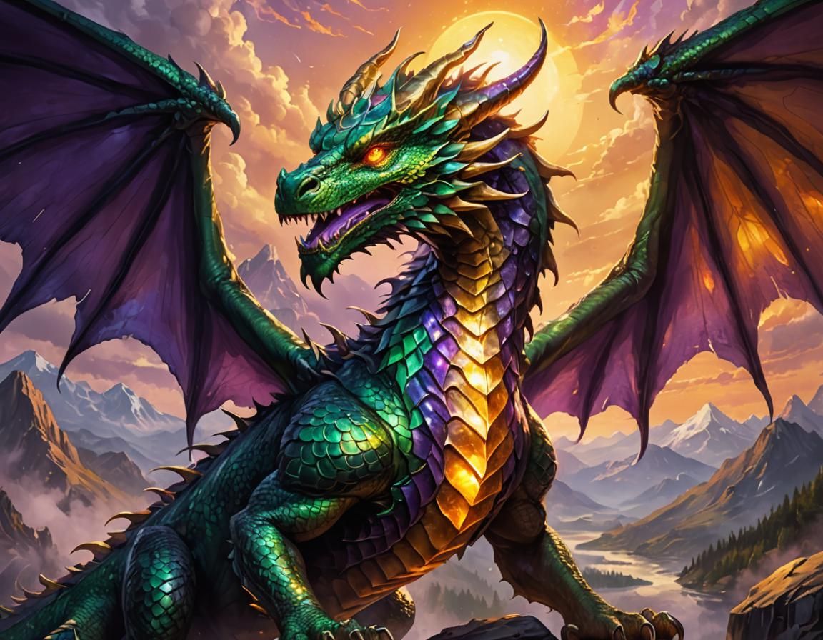 Emerald Amethyst Dragon in Vivid Digital Art