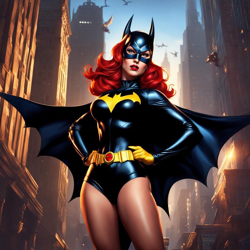 Voluptuous Batgirl Pin-Up Art in Elvgren Style
