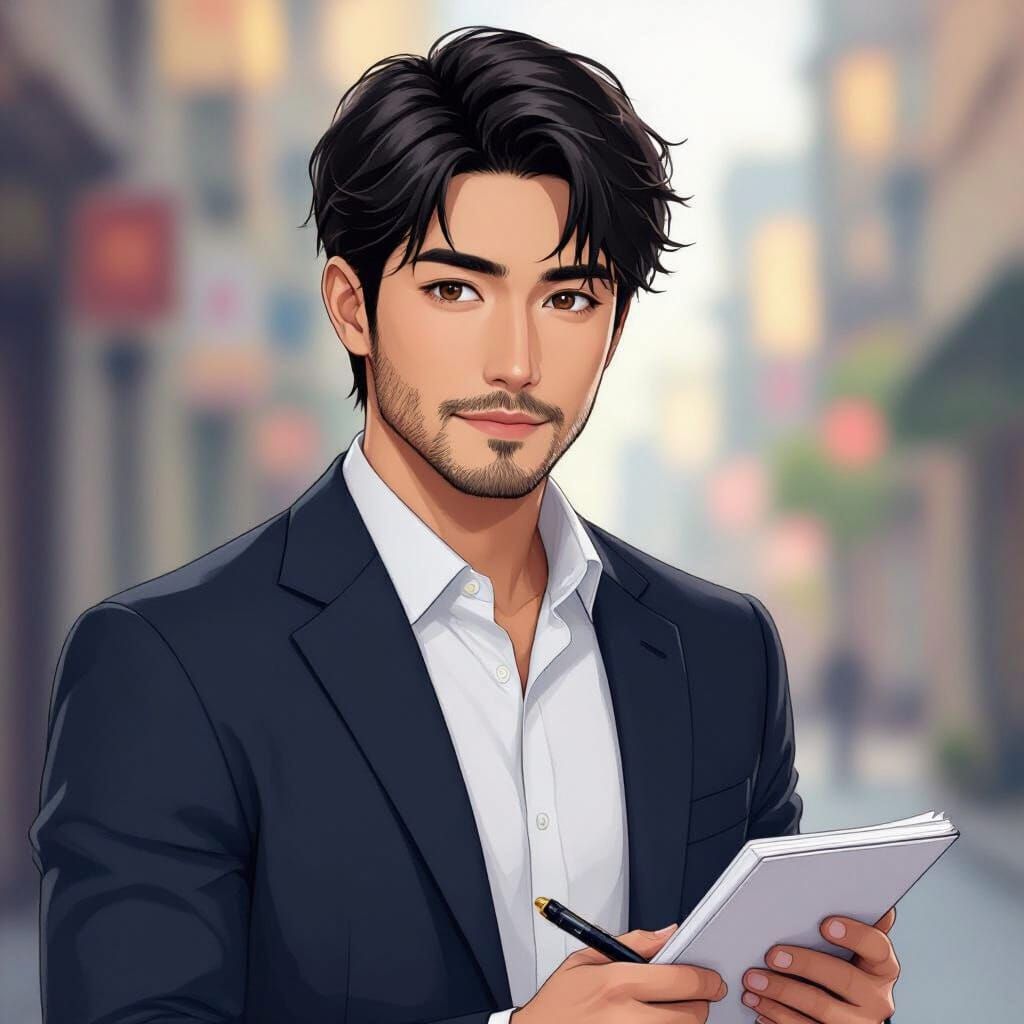 Anime Style Portrait of a Young Man With Notebook