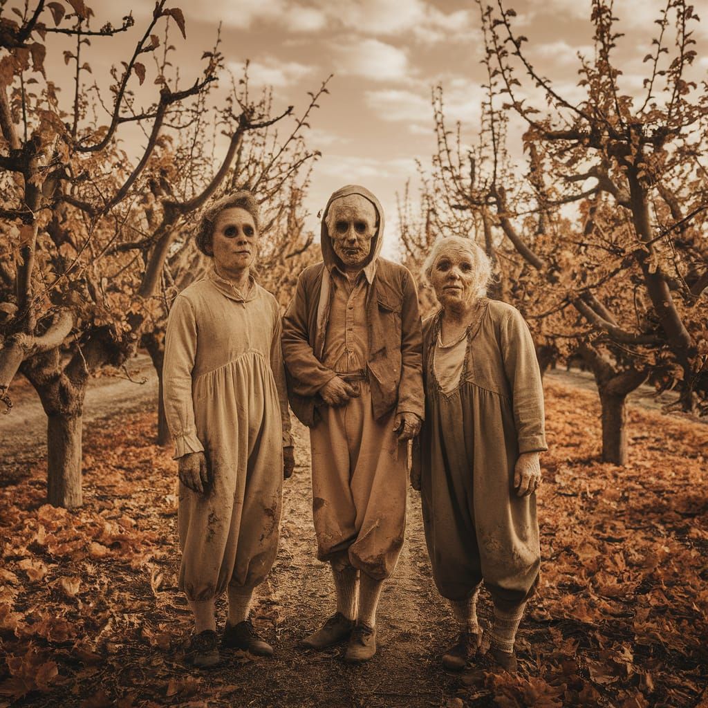 Spooky Halloween Card: Decomposed Peasants in Antique Costum...