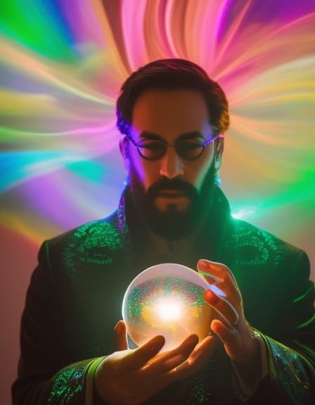 Wizard Holding Orb with Colorful Smoke
