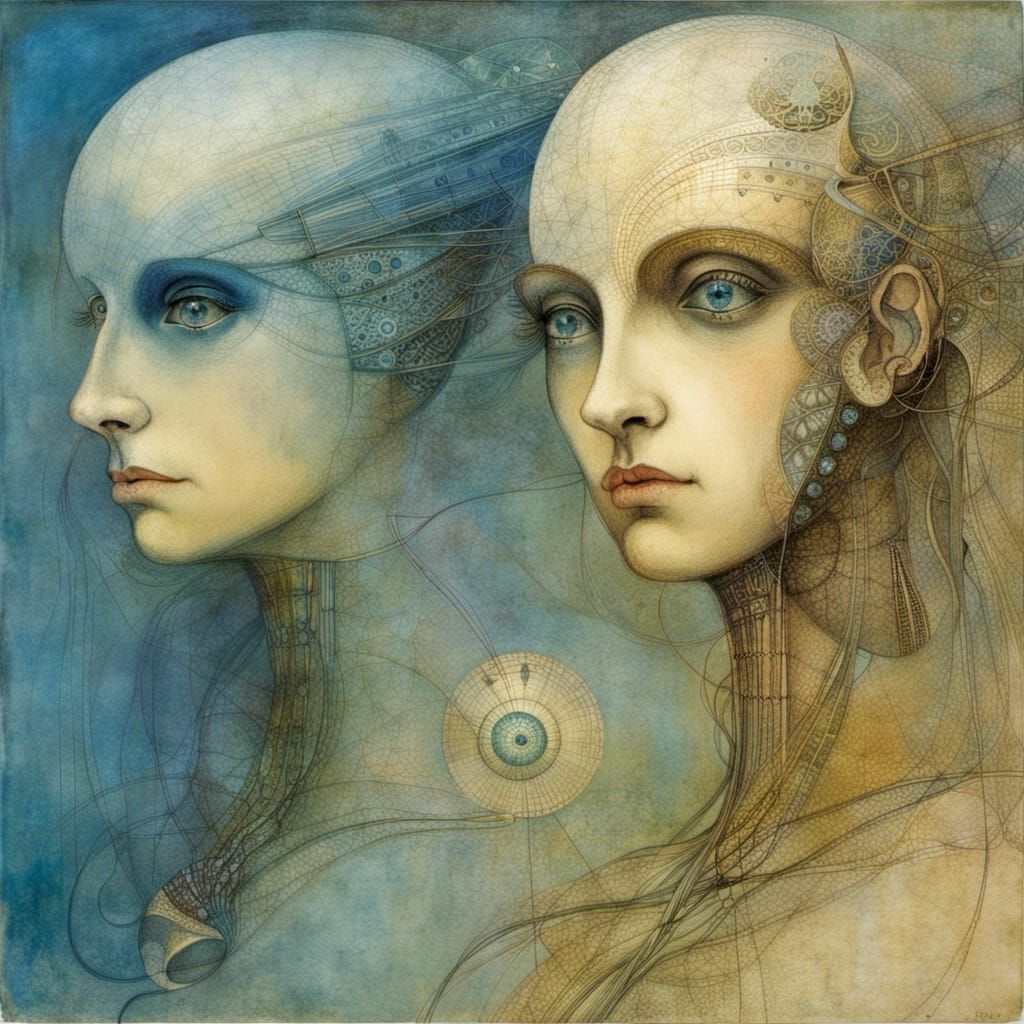 Intense Blue Eyes in Visionary Surrealist Style