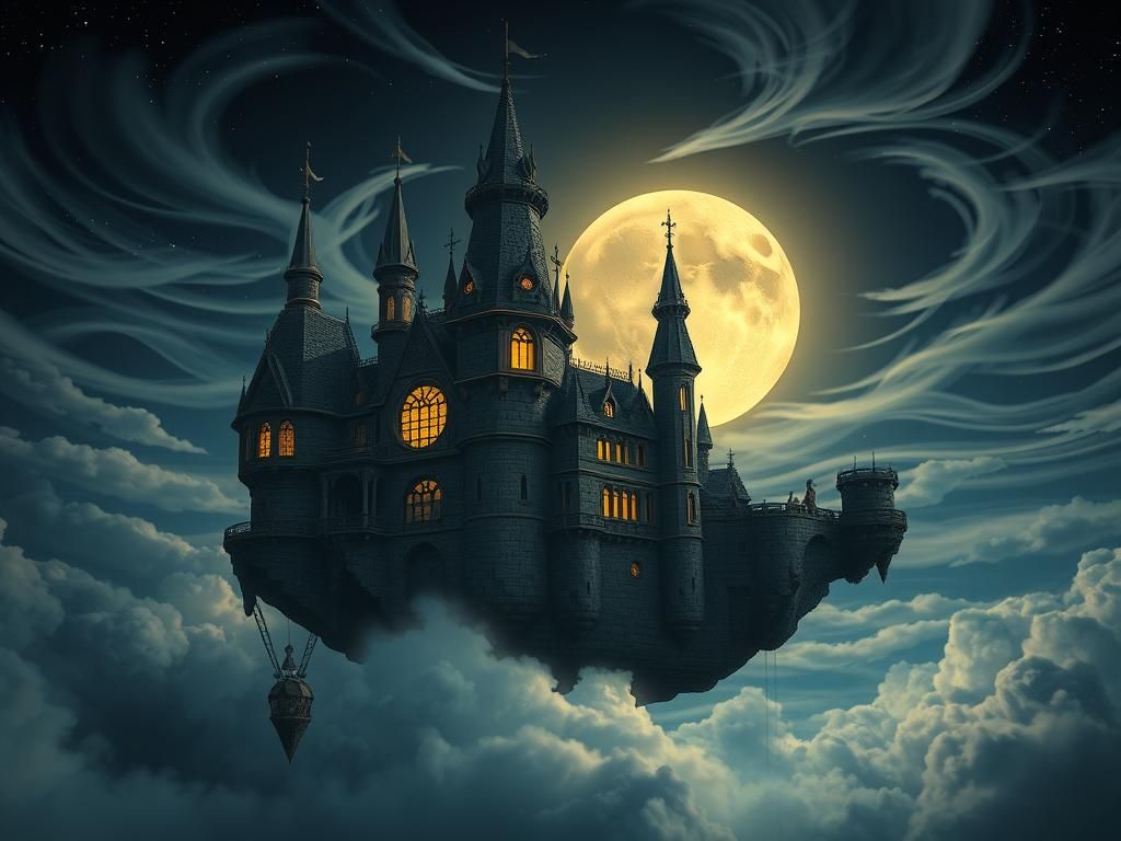 Howl's Moving Castle in Dreamlike Art Nouveau Style