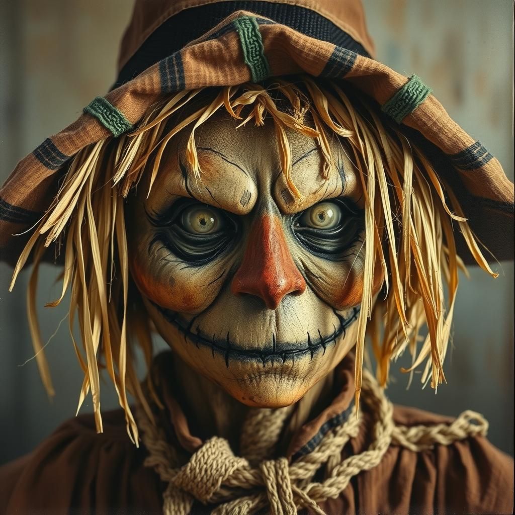 Rustic Scarecrow Portrait as Oil Painting