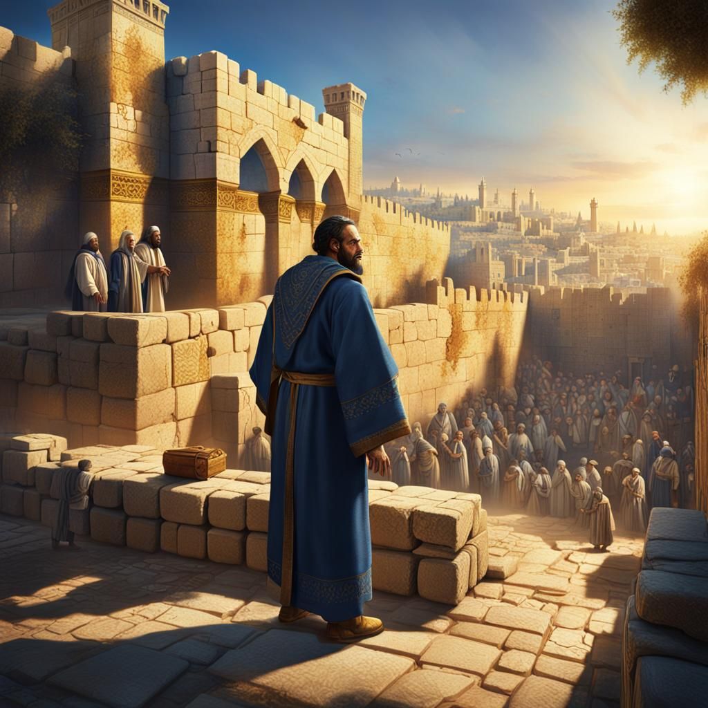Nehemiah Rebuilding Jerusalem Walls: Fantasy Concept Art