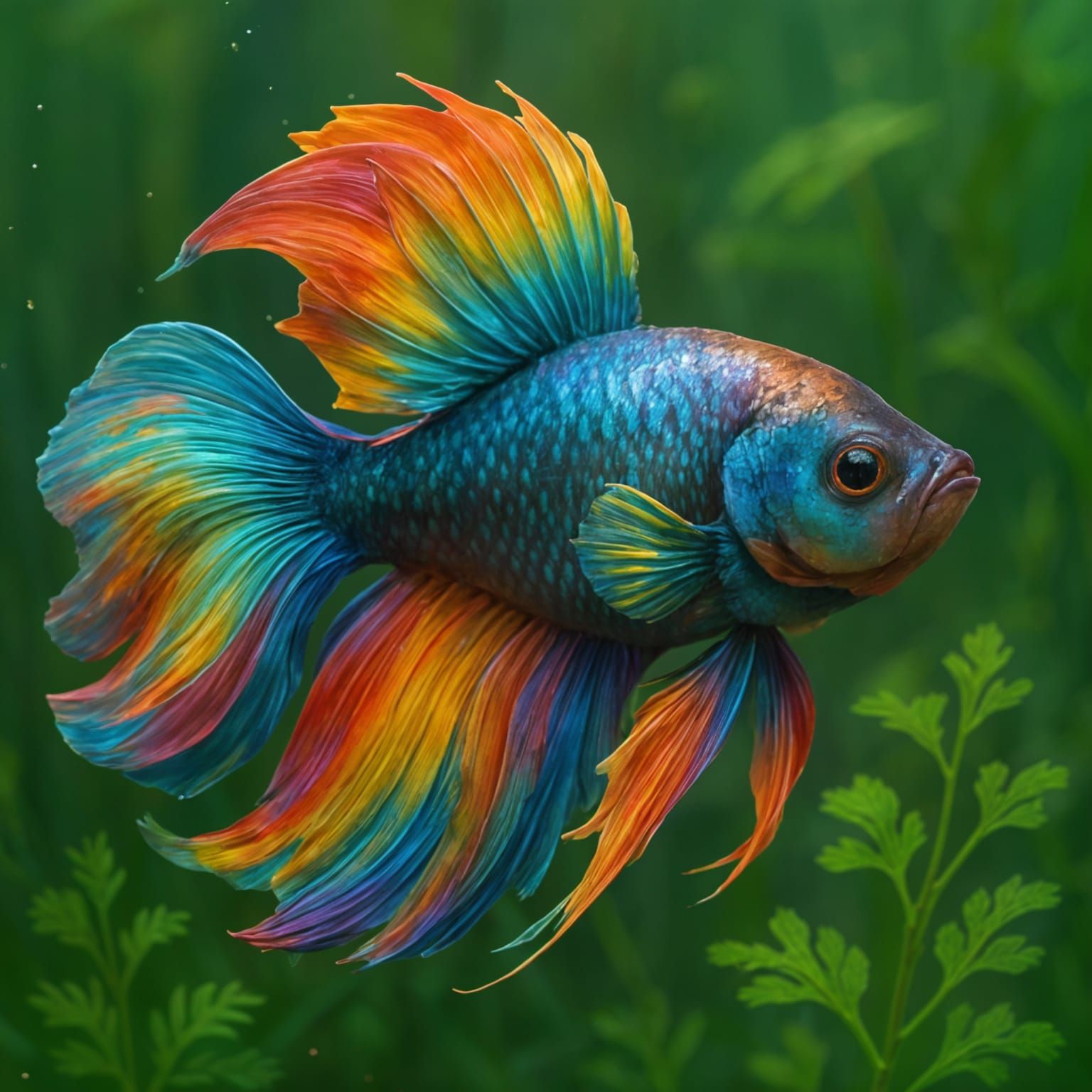 Playful Rainbow Betta Fish Swimming