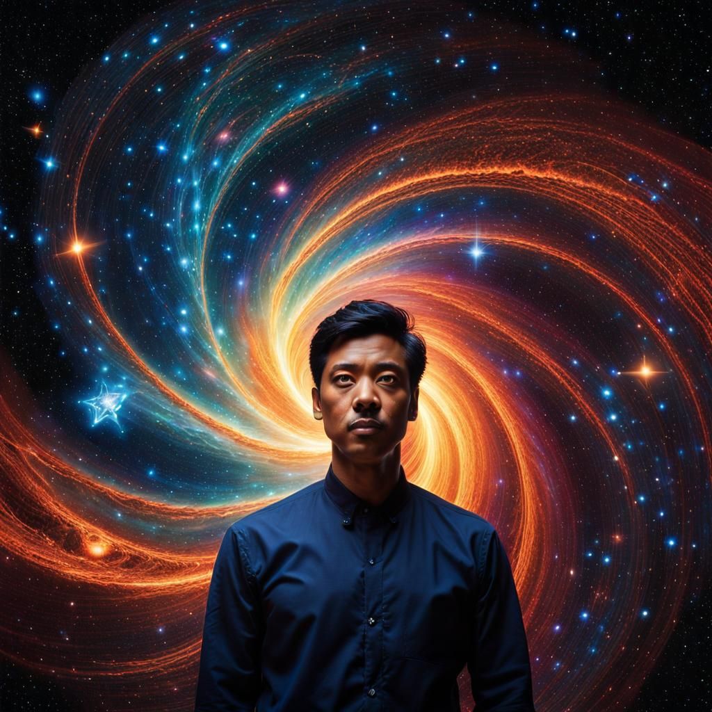 Ethereal Figure Amidst Galactic Starscape