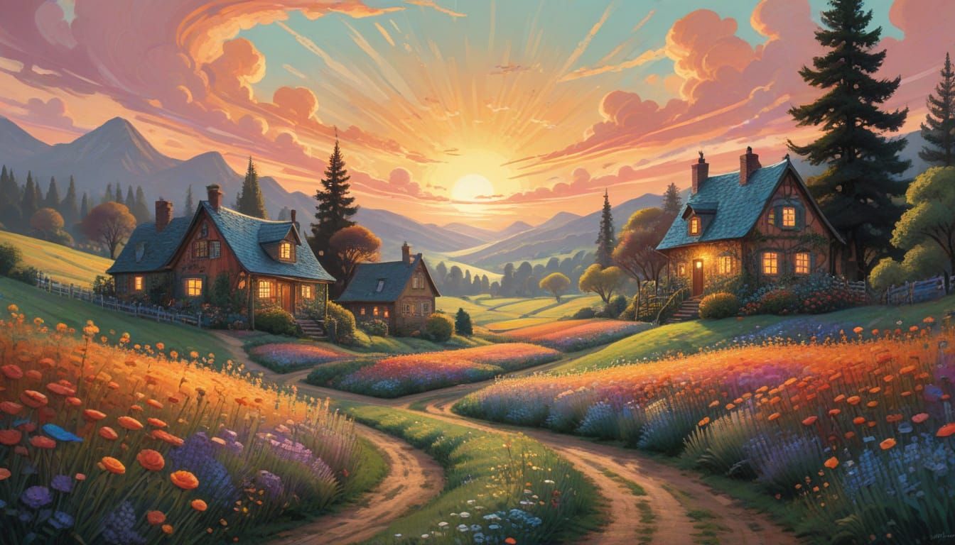 Whimsical Road to Candyland Wonderland in Gouache Style