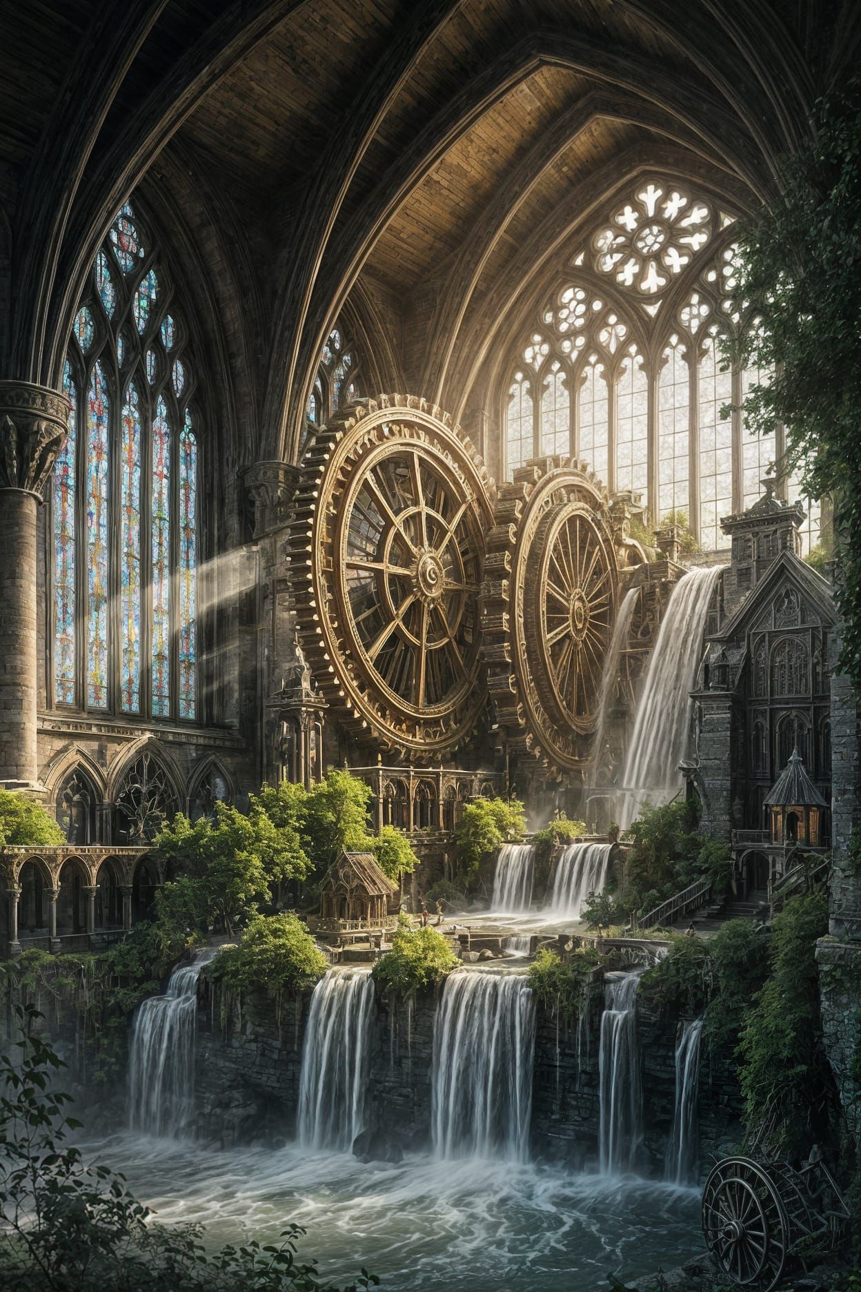 Epic Gothic Chapel in a Steampunk Fantasy Landscape