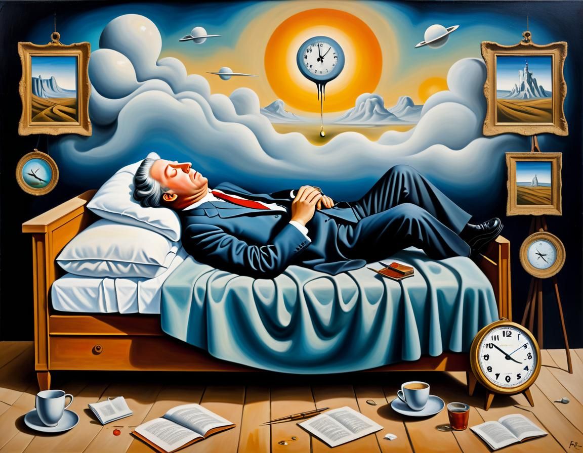 Surreal Power Nap Painting in Style of Breton
