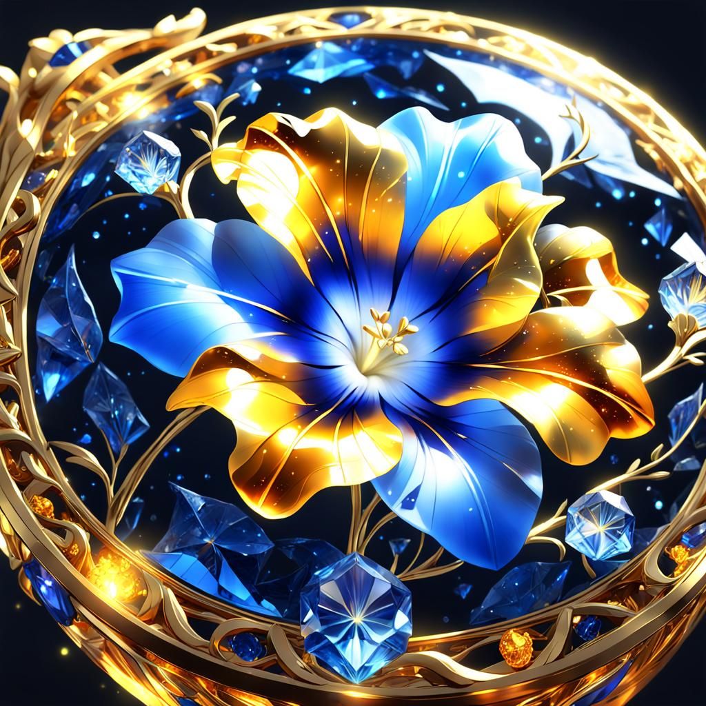 Golden Morning Glory Macro in Sapphire and Amber