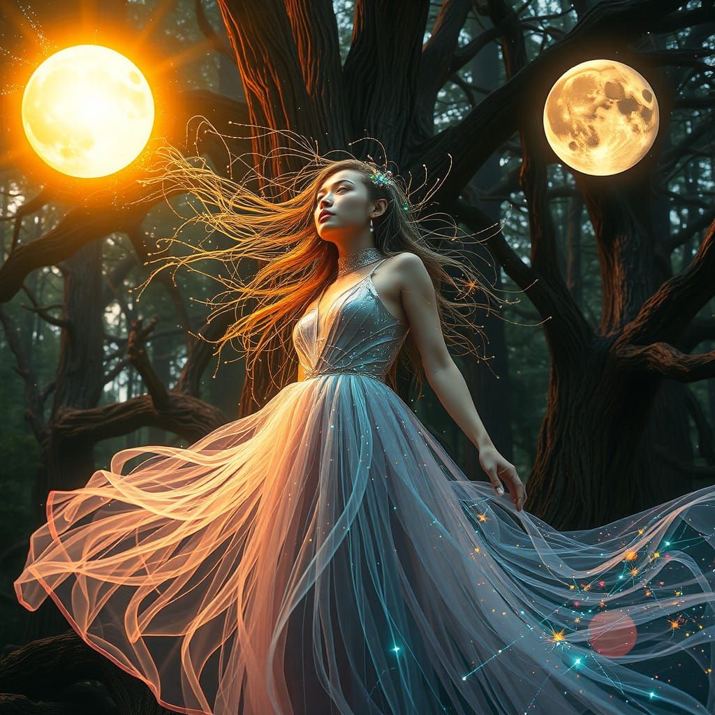 Empowered Transhumanist Woman Embodies Celestial and Terrest...