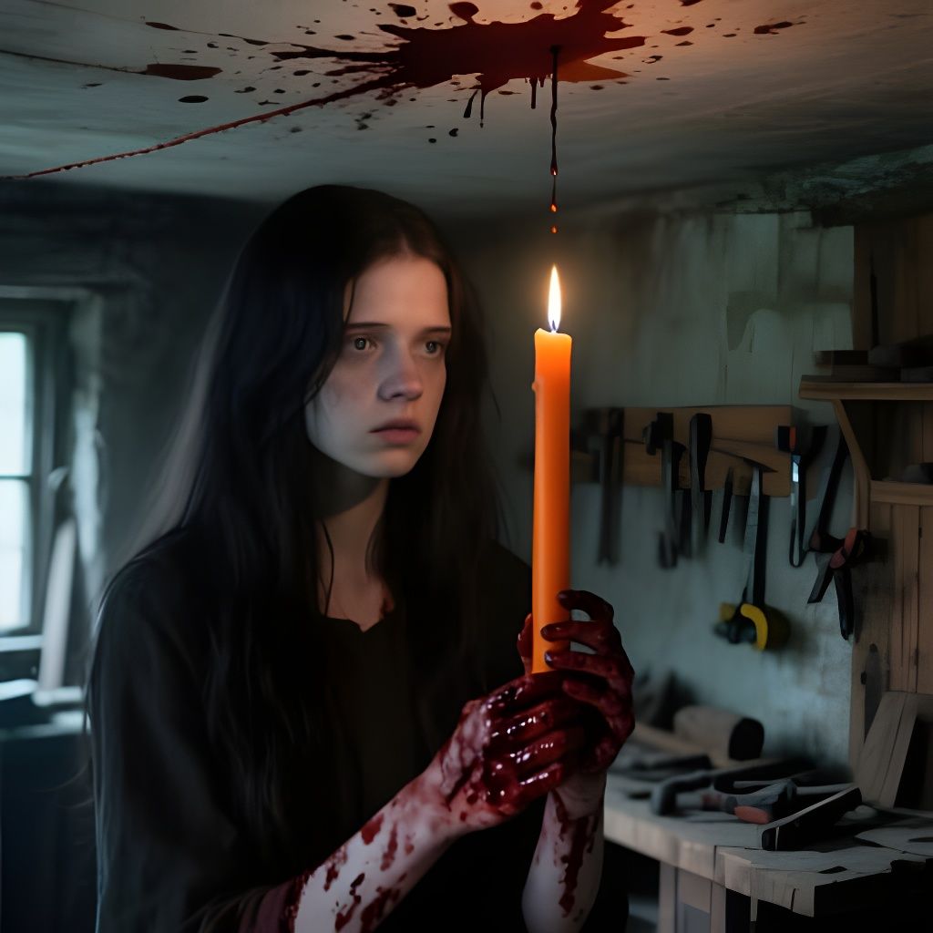 Dramatic Portrait of Woman with Blood-Stained Hands Holding ...