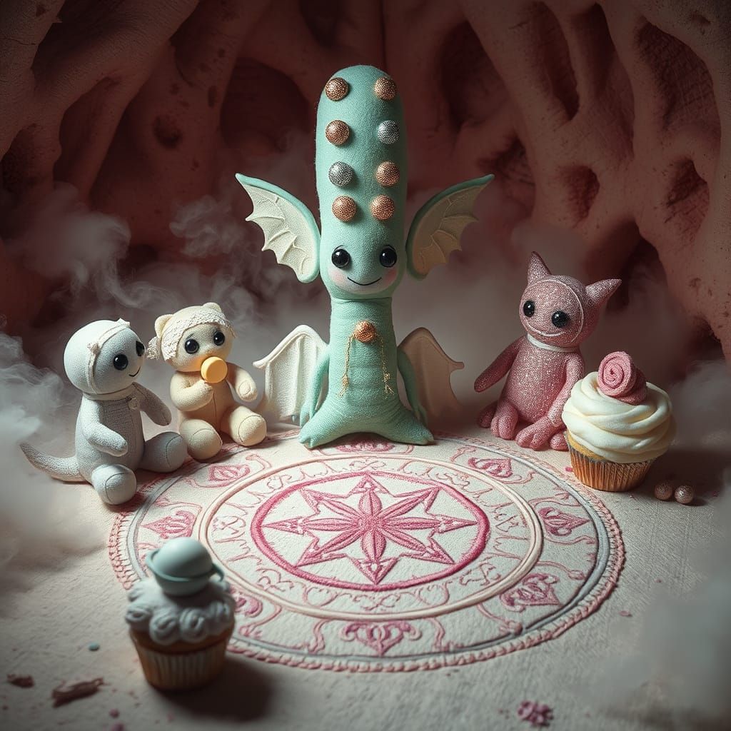 Eldritch-Kawaii Plush Ritual in Coral Nursery