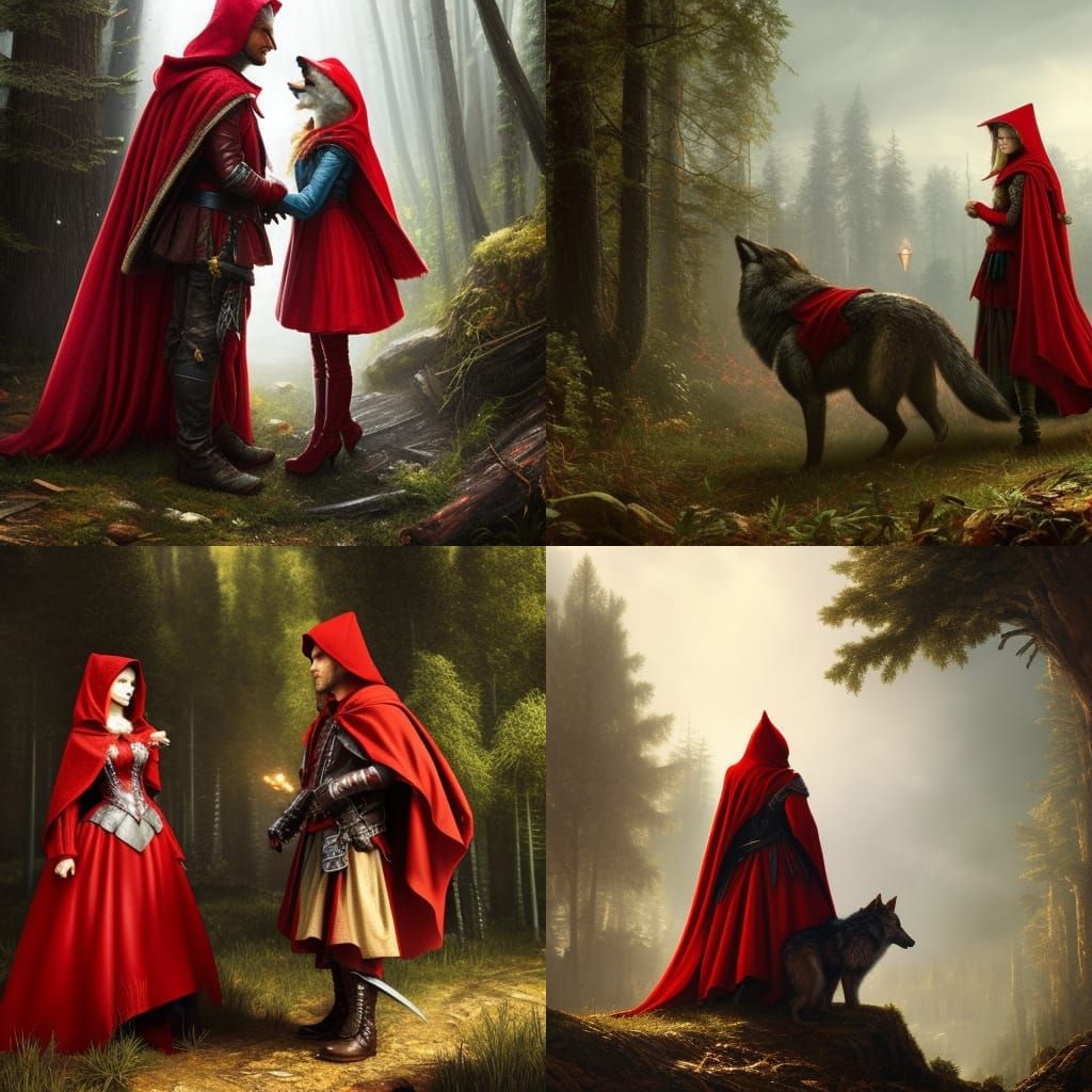 Armored Red Riding Hood and Wolf: Detailed Airbrush Art
