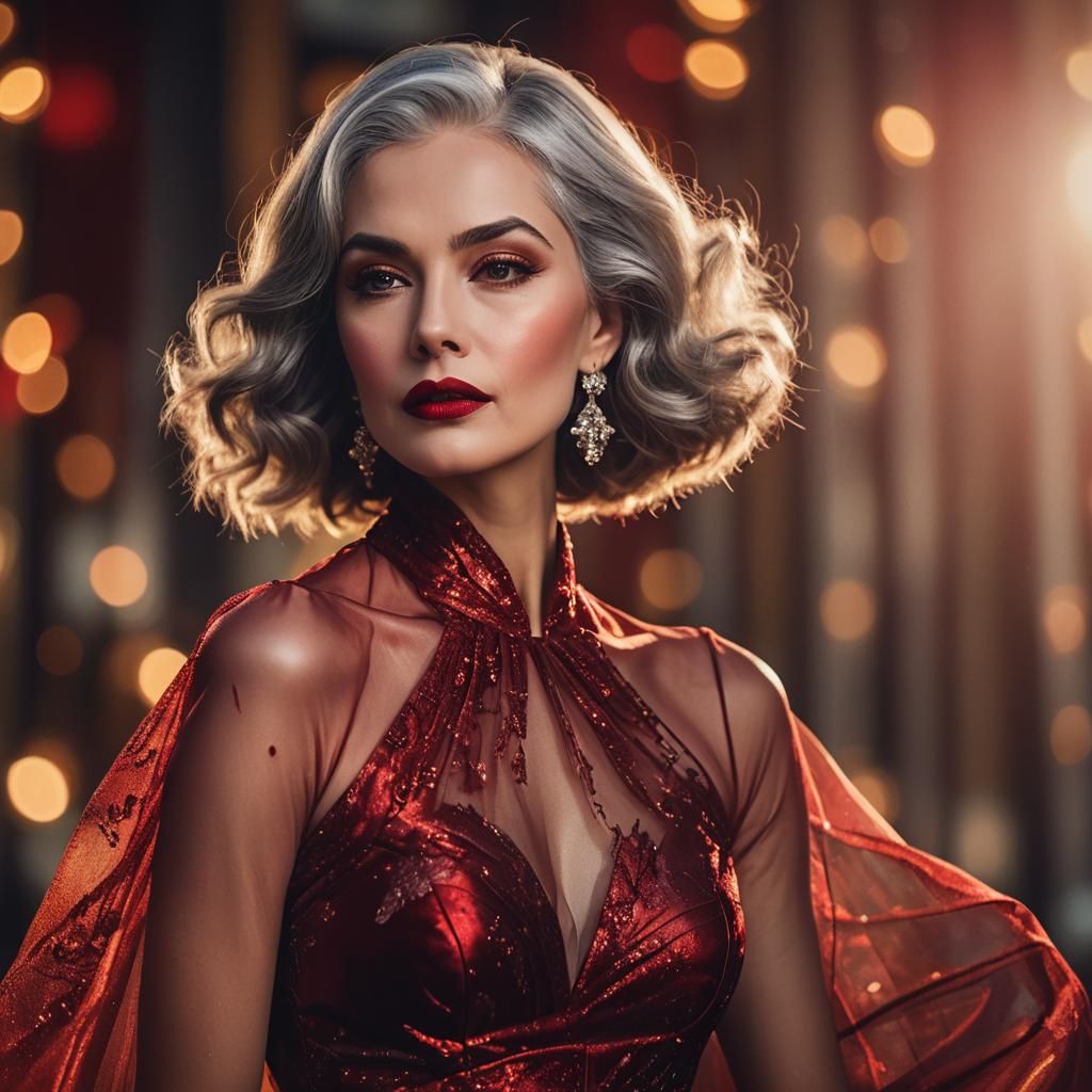 Elegant Woman in Red Gown: Editorial Portrait