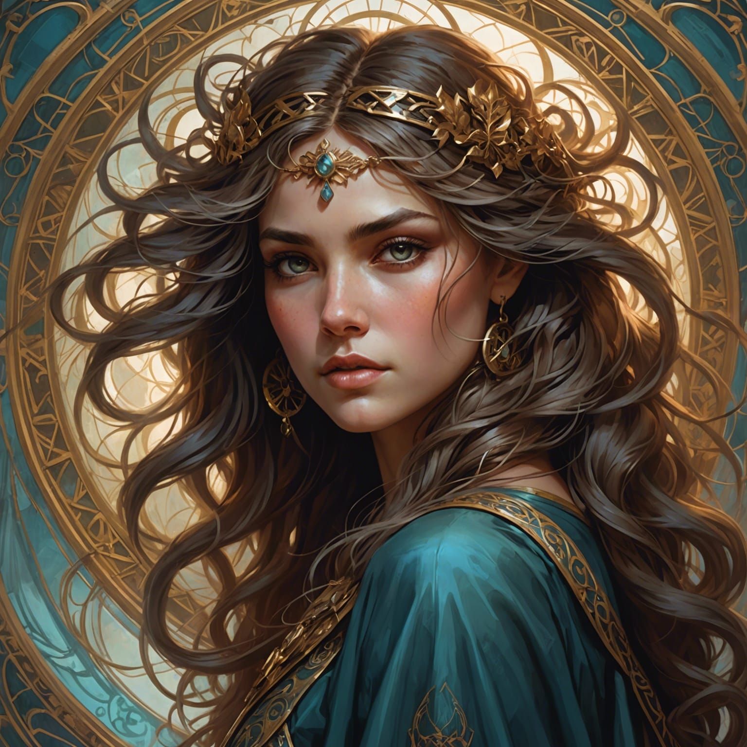 Detailed Portrait Amidst Chaos: Digital Art