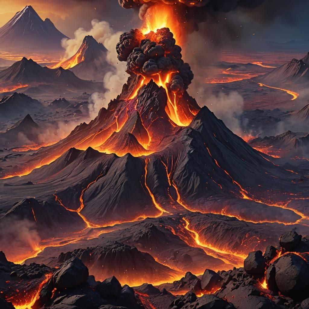 Ethereal Volcano Eruption in Fantasy Concept Art