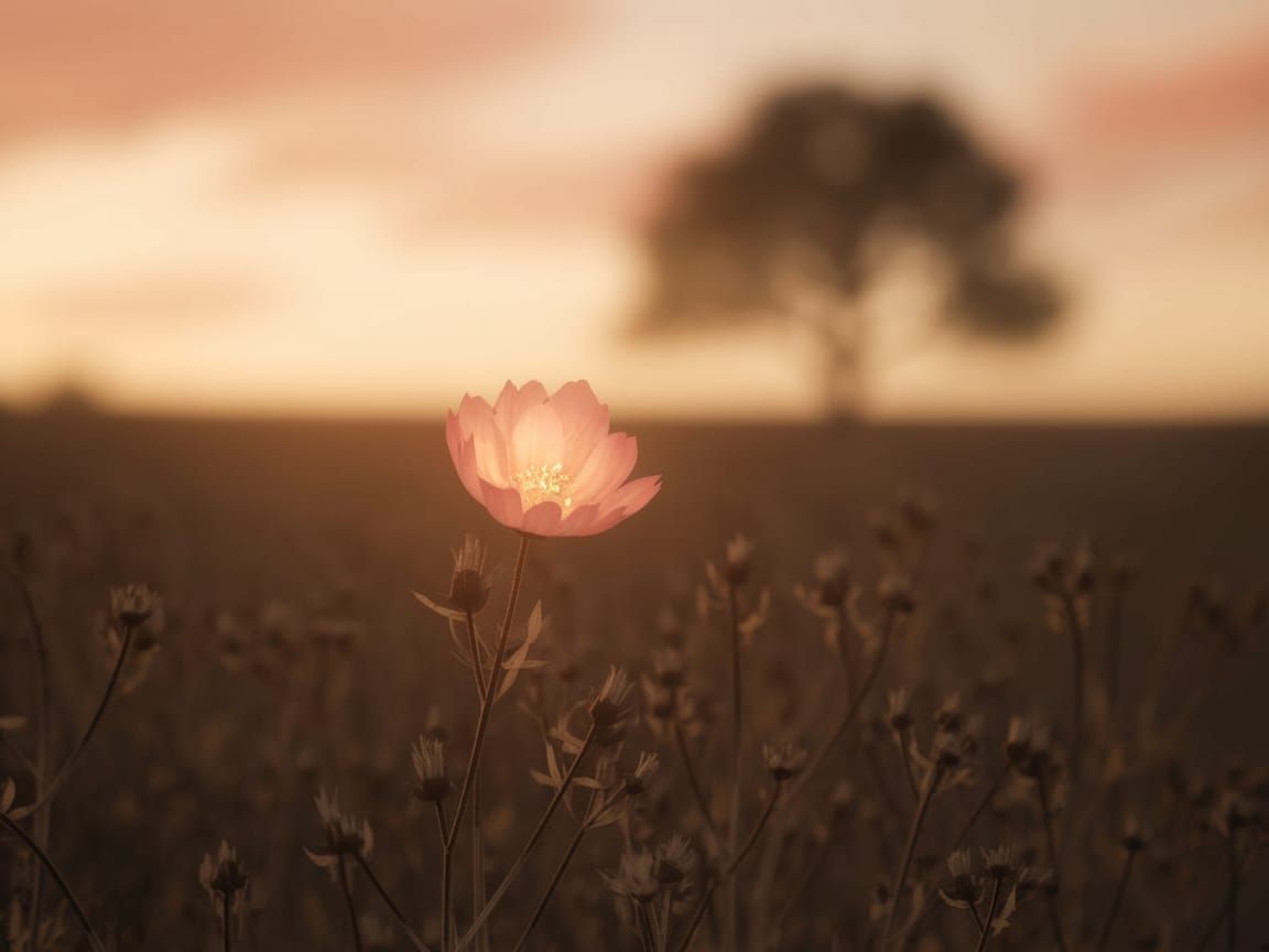 Golden Sunset Bloom in a Field of Solitude