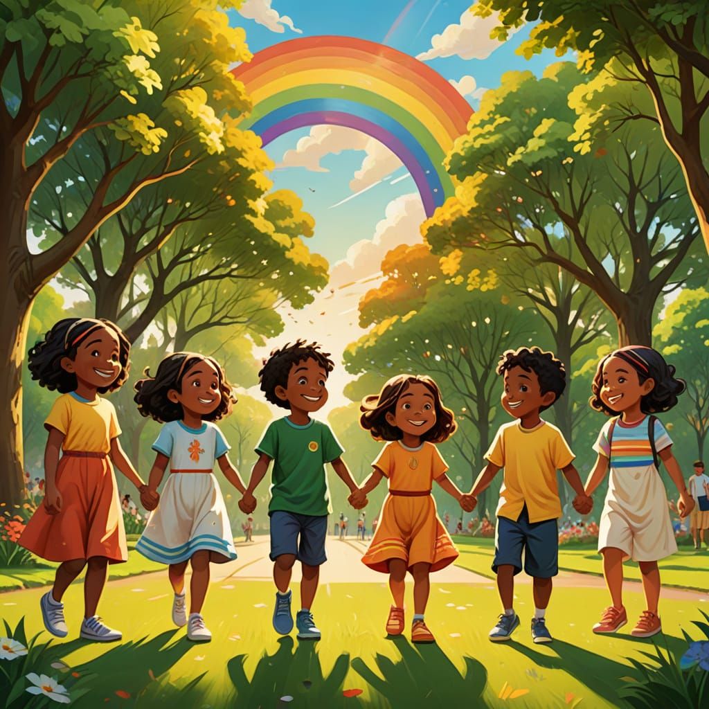 Diverse Children Unite in Vibrant Park Mural