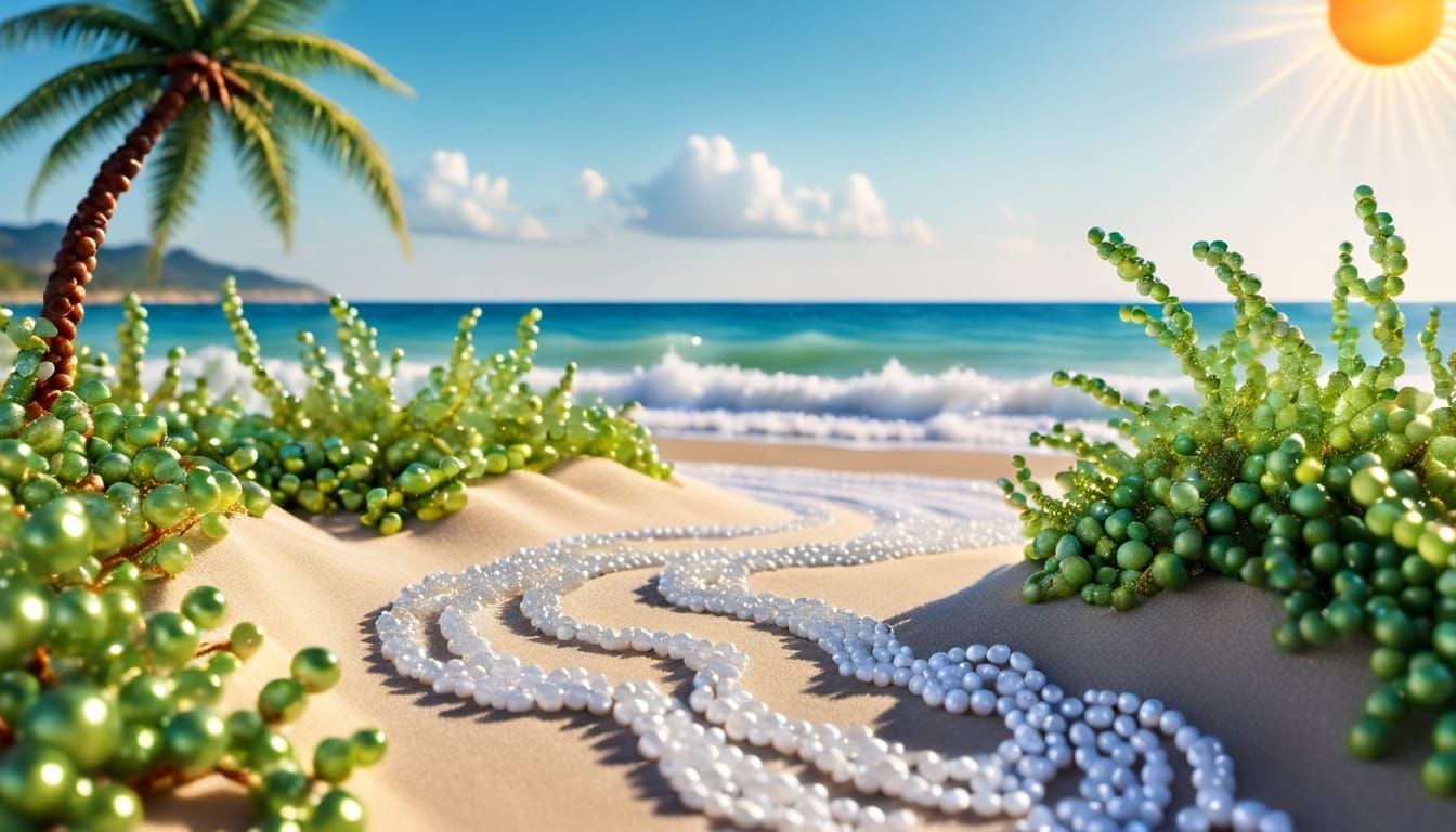 Beaded Seascape: Photorealistic Beach Scene