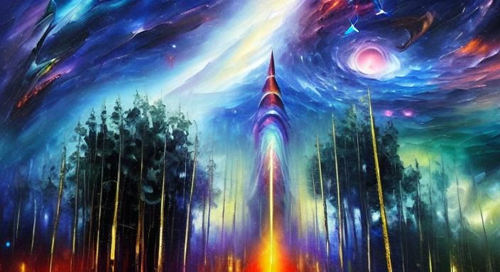 Futuristic Guide Through Astral Planes in Dystopian Style