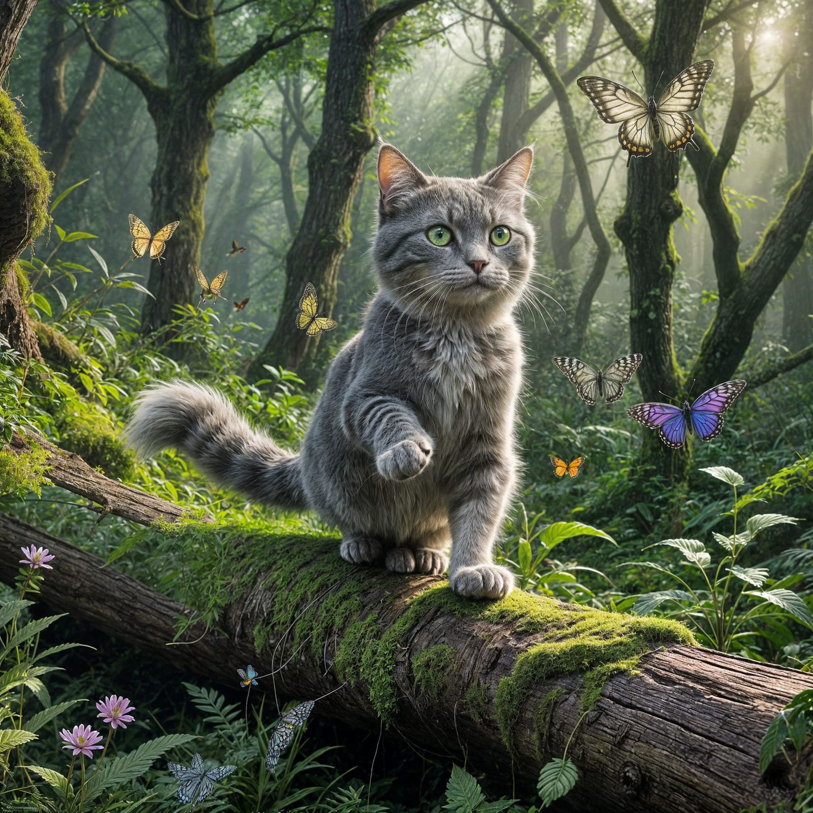 Cat Chasing Butterfly in Smoky Mountains, Matte Painting