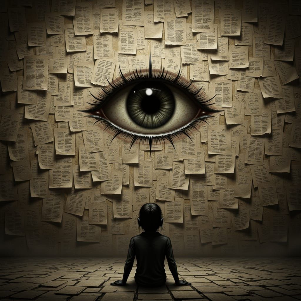 Surreal Classified Archive Wall with Illuminati Eye