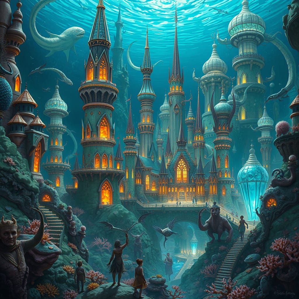 Luminous Underwater City of Merfolk and Coral