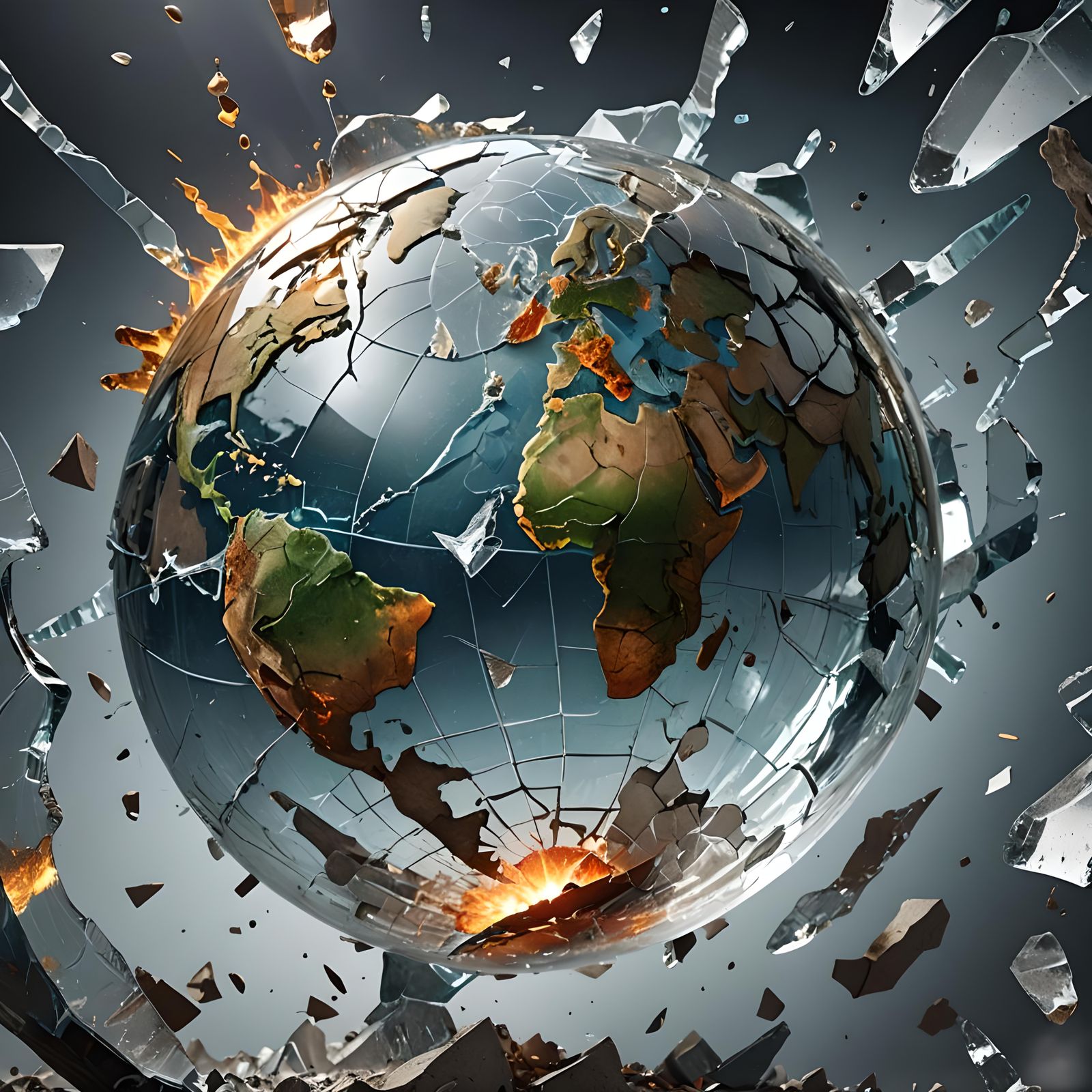 Fragile Glass Earth Globe with Cracks