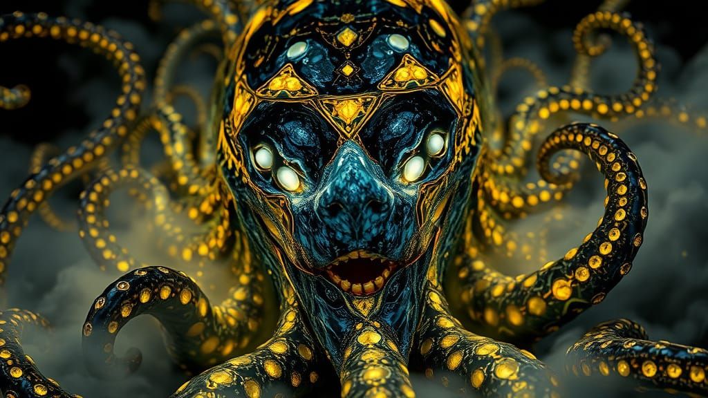 Bioluminescent Kraken with Fractal Tentacles