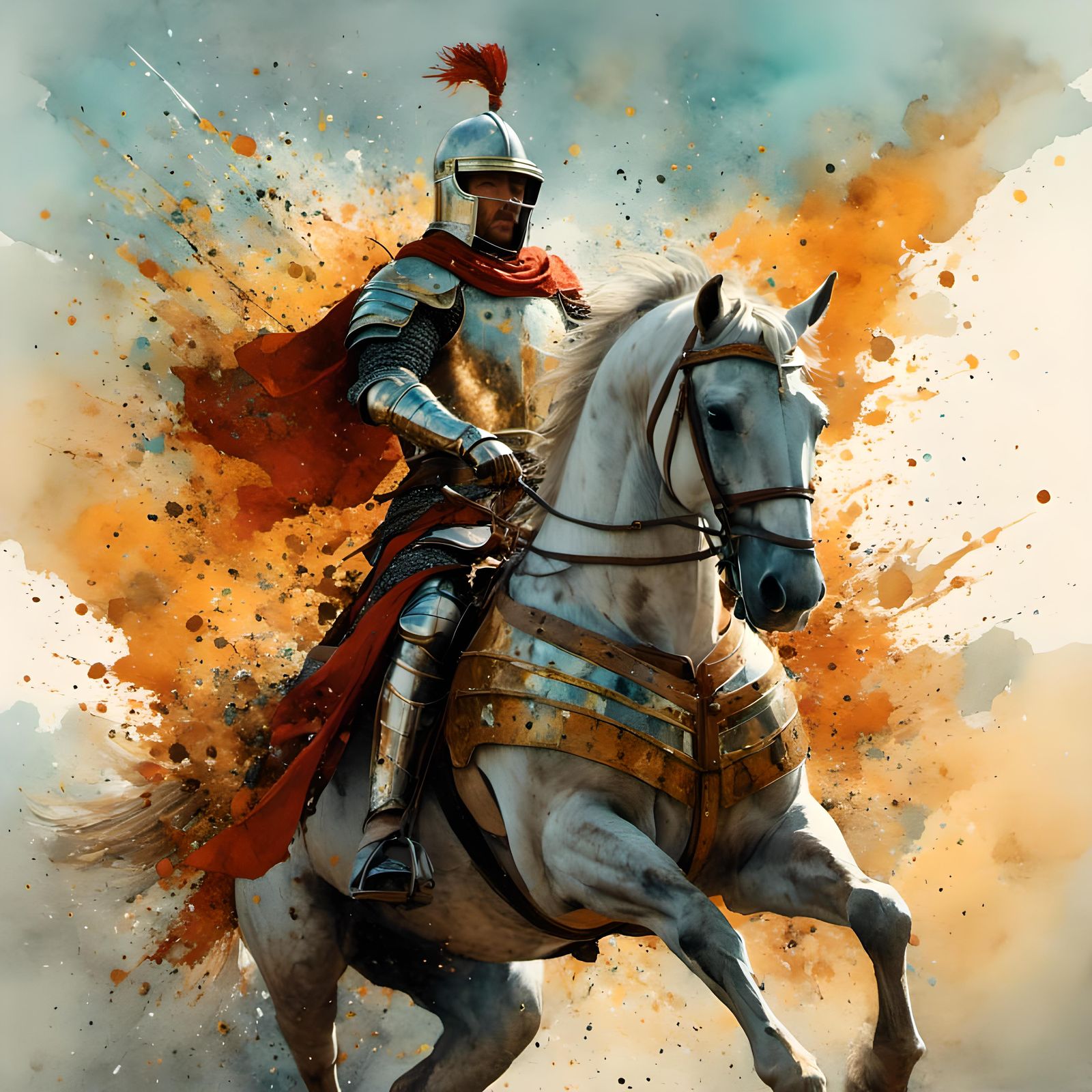 Mediaeval Knight, on a grey charger.