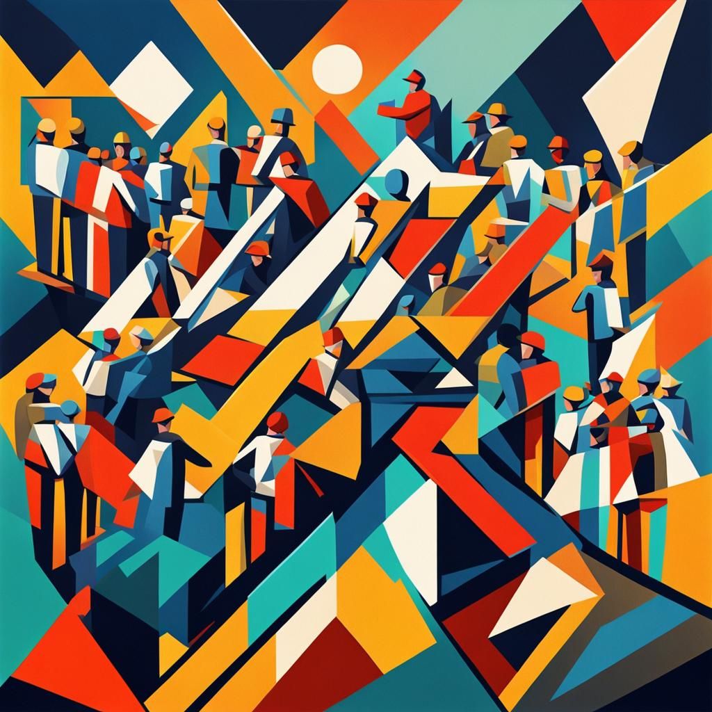 Cubist Painting of Athletes at School Reunion