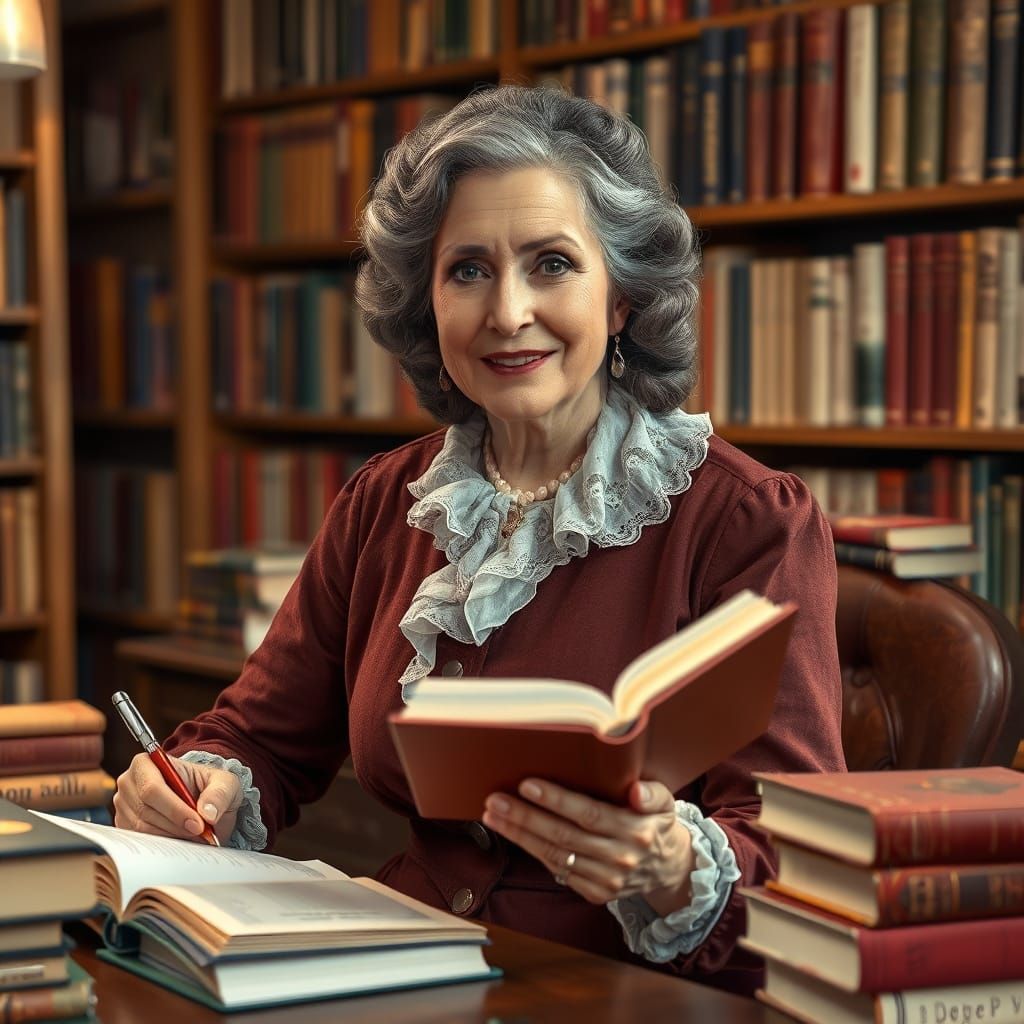 Romance Author Georgette Heyer Signs Books in a Vintage Book...