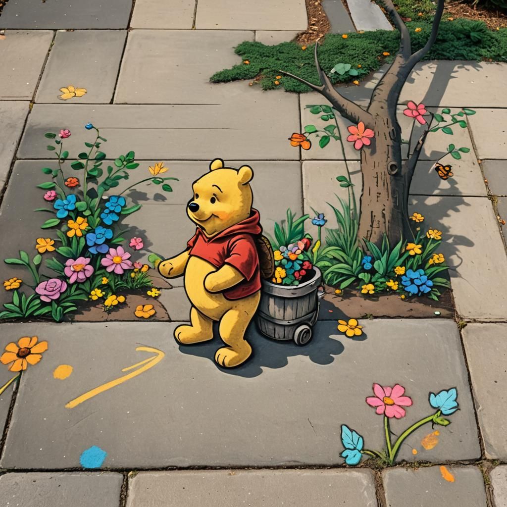Charming Chalk Art: Winnie the Pooh and Friends