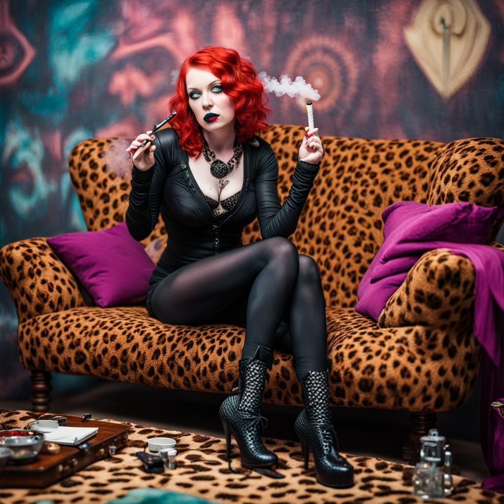 Redhead Goth Smoking with Professional Photography Aesthetic