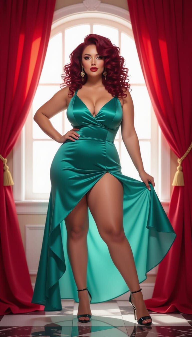 Confident Curvy Woman with Cherry Red Hair