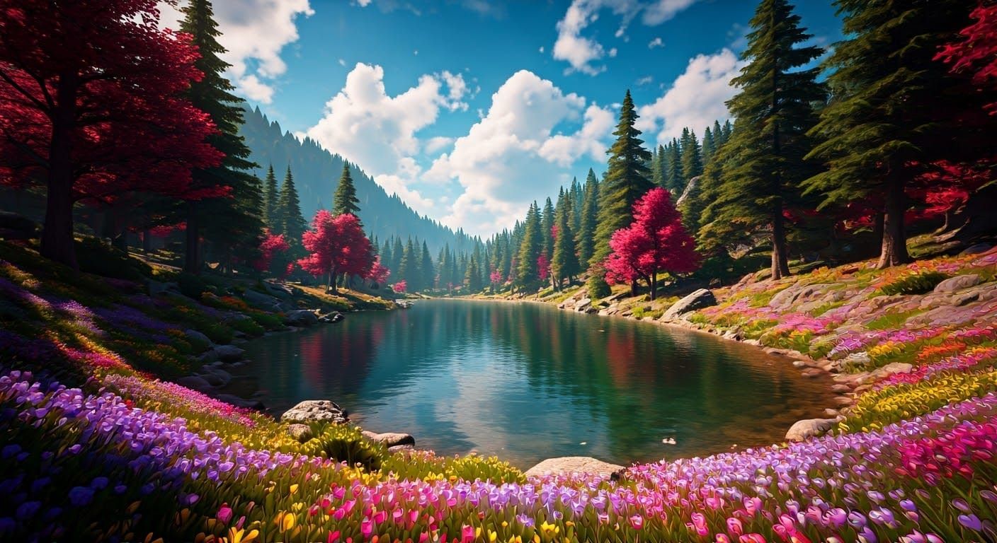 Elegant Art Nouveau Mountain Oasis in Vibrant Bloom